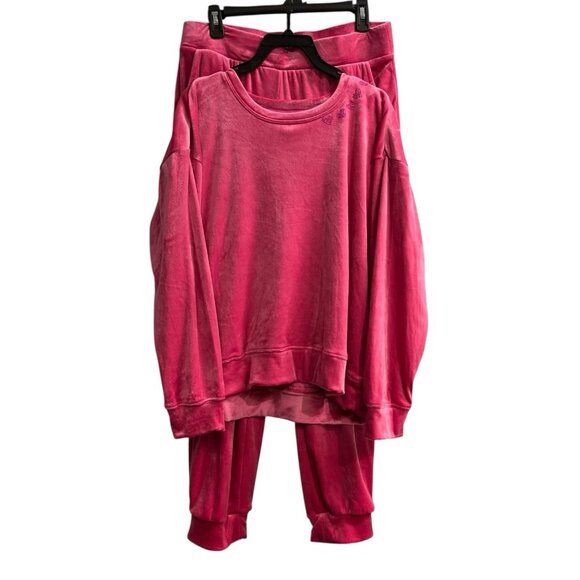 Magaschoni Y2K Velour Jogger Set Tracksuit L Pink Rhinestone Heart Loungewear - Picture 2 of 15